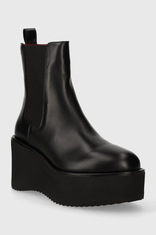 Tommy Hilfiger sztyblety skórzane ELEVATED WEDGE BOOTIE FW0FW07657 czarny AW23