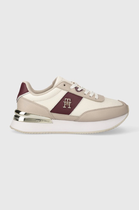 Usnjene superge Tommy Hilfiger TH ELEVATED FEMININE RUNNER GLD Platforma bela FW0FW07306