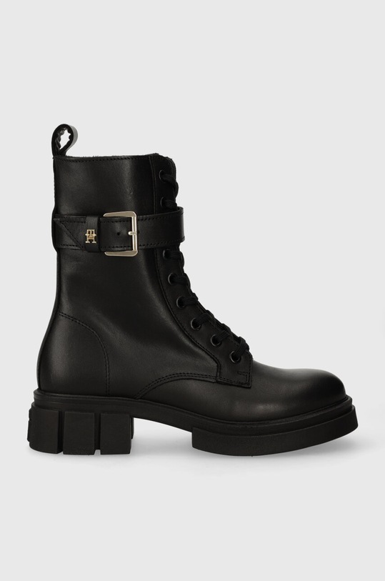 Kožne čizme Tommy Hilfiger COOL FEMININE BIKERBOOT zrnata koža crna FW0FW07322