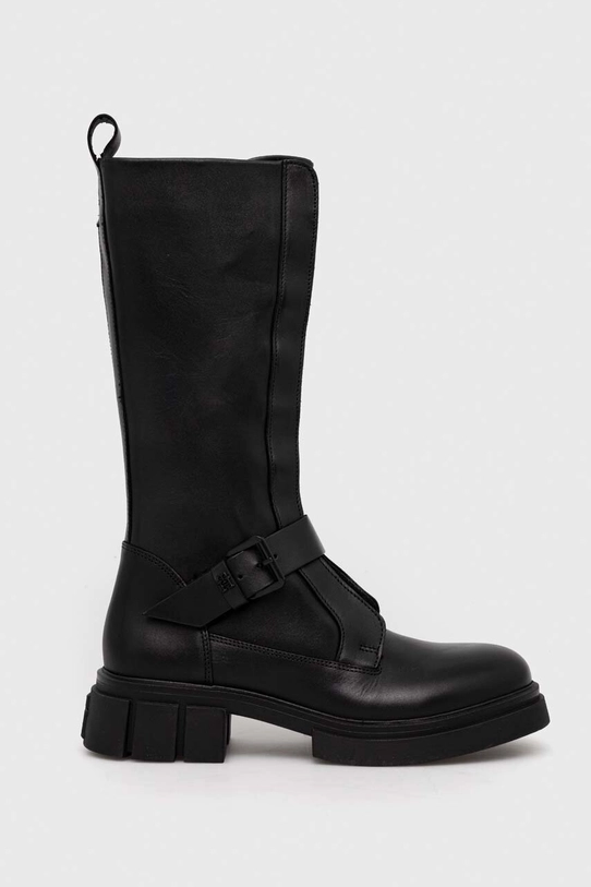 Tommy Hilfiger kozaki skórzane COOL MONOCHROMATIC BIKERBOOT płaski czarny FW0FW07338