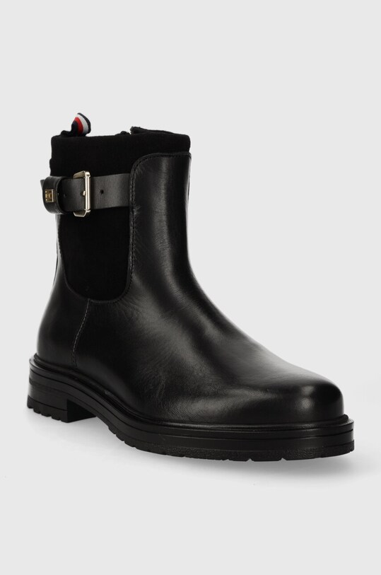 Tommy Hilfiger botki skórzane BELT BOOTIE MATERIAL MIX FW0FW07477 czarny AW23