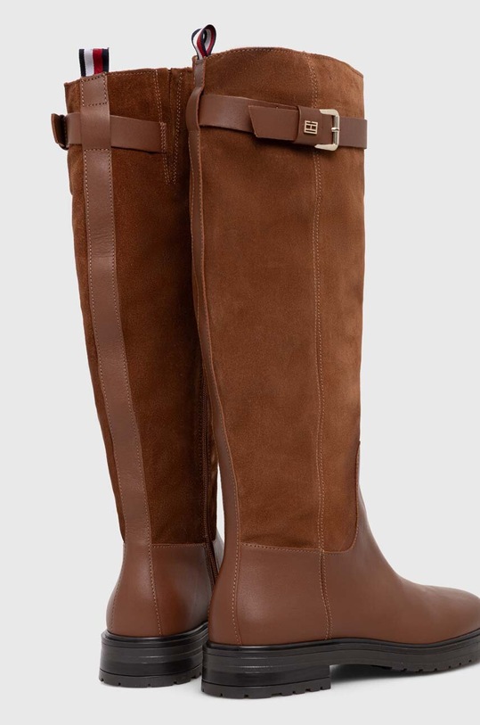 Obuwie Tommy Hilfiger kozaki skórzane CASUAL ESSENTIAL BELT LONGBOOT FW0FW07480 brązowy