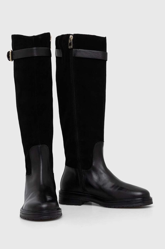 Tommy Hilfiger kozaki skórzane CASUAL ESSENTIAL BELT LONGBOOT FW0FW07480 czarny AW23