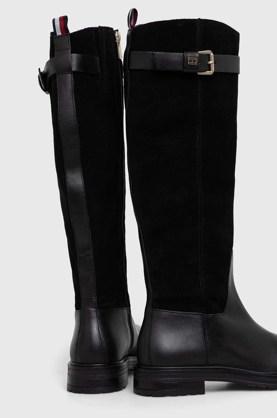 Obuwie Tommy Hilfiger kozaki skórzane CASUAL ESSENTIAL BELT LONGBOOT FW0FW07480 czarny
