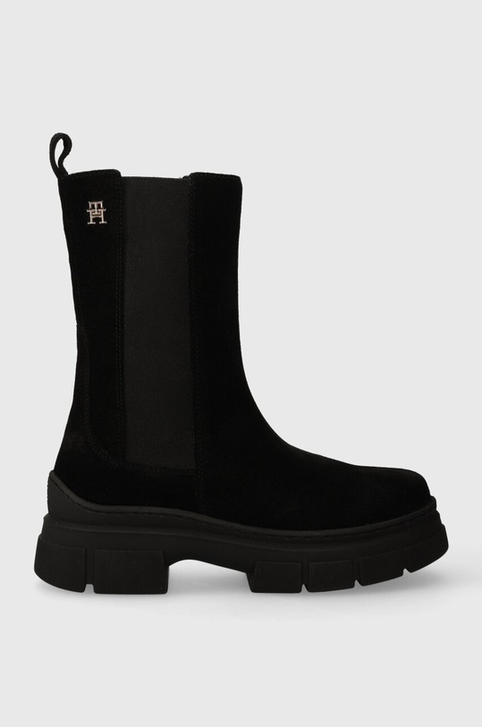 Semišové kotníkové boty Tommy Hilfiger ESSENTIAL SUEDE CHELSEA BOOT platforma černá FW0FW07489