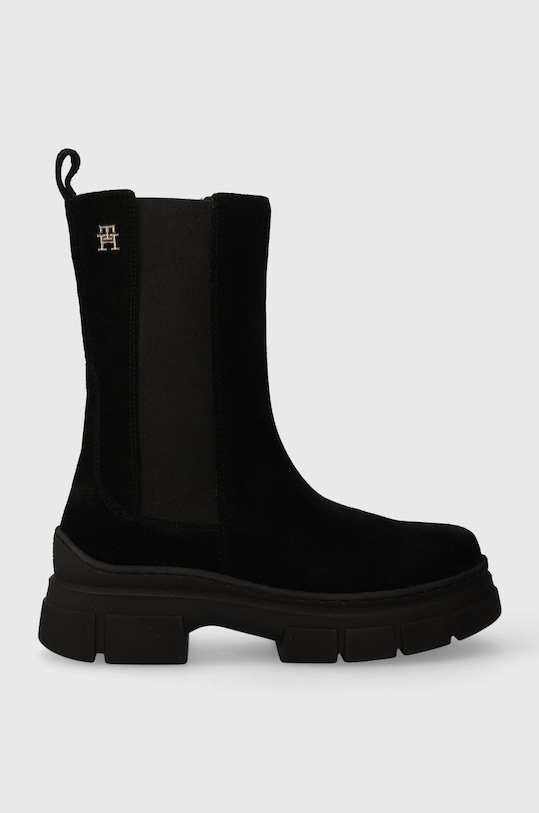 Semišové kotníkové boty Tommy Hilfiger ESSENTIAL SUEDE CHELSEA BOOT platforma černá FW0FW07489