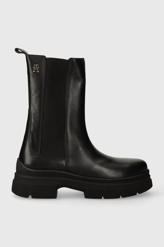 Kožené kotníkové boty Tommy Hilfiger ESSENTIAL LEATHER CHELSEA BOOT textilní černá FW0FW07490