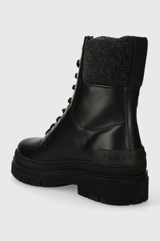 Obuwie Tommy Hilfiger botki skórzane FEMININE FELT LACE UP BOOTIE FW0FW07500 czarny