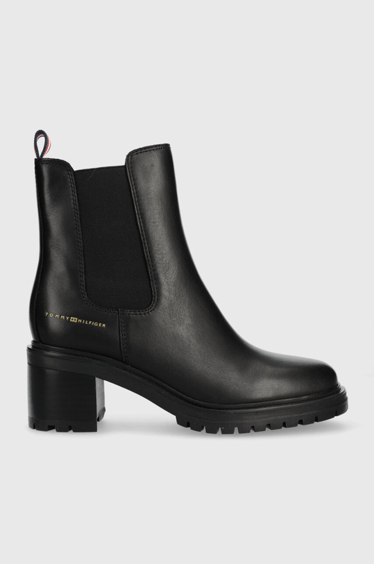 Tommy Hilfiger ghete chelsea de piele ESSENTIAL MIDHEEL LEATHER BOOTIE 5-8 cm negru FW0FW07523