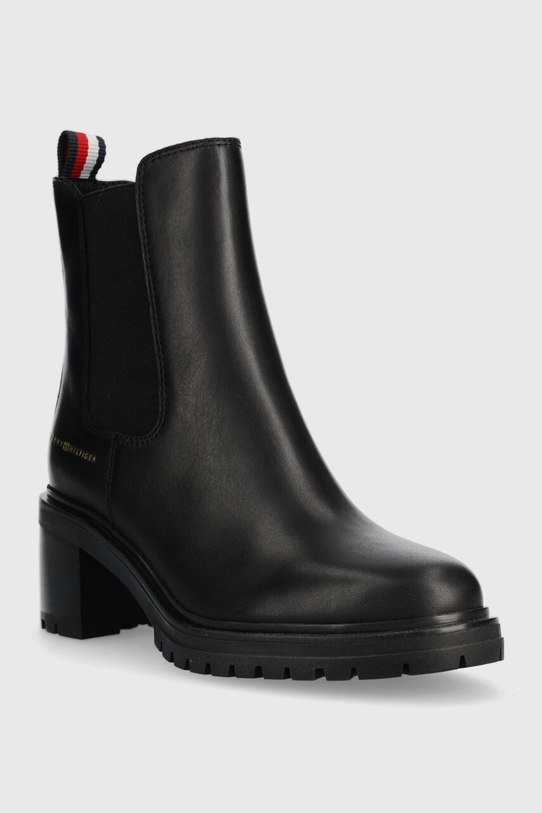 Kožené kotníkové boty Tommy Hilfiger ESSENTIAL MIDHEEL LEATHER BOOTIE FW0FW07523 černá AW23