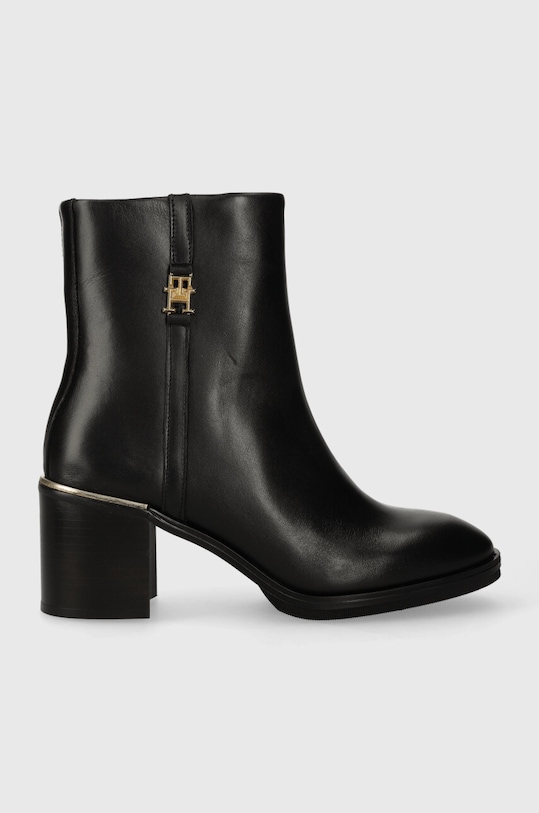 Tommy Hilfiger botki skórzane FEMININE TH HARDWARE MID BOOTIE słupek czarny FW0FW07539
