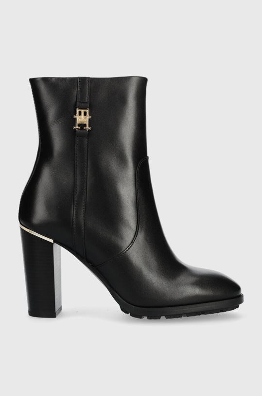 Tommy Hilfiger botki skórzane FEMININE TH HARDWARE BOOTIE słupek czarny FW0FW07540