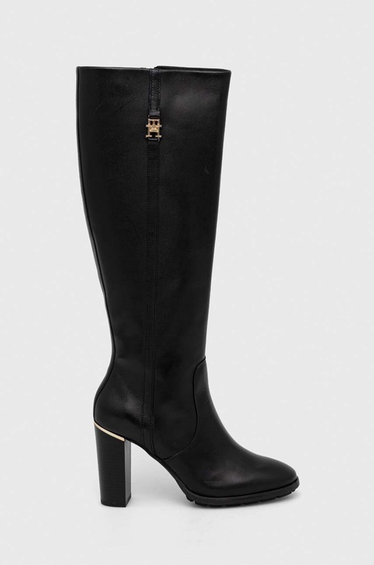 Tommy Hilfiger kozaki skórzane FEMININE TH HARDWARE LONGBOOT słupek czarny FW0FW07541