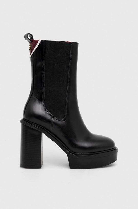 Кожени боти челси Tommy Hilfiger CHELSEA ELEVATED PLATEAU CHELSEA BOOTIE гладка кожа черен FW0FW07542