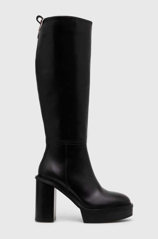 Tommy Hilfiger kozaki skórzane ELEVATED PLATEAU LONGBOOT słupek czarny FW0FW07545