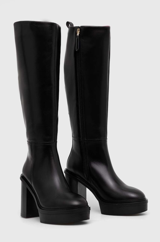 Tommy Hilfiger kozaki skórzane ELEVATED PLATEAU LONGBOOT FW0FW07545 czarny AW23