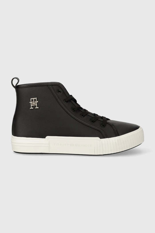 Kožené sneakers boty Tommy Hilfiger VULC TH LEATHER SNEAKER HI plochá černá FW0FW07550