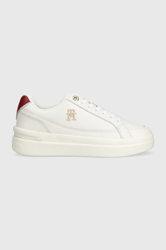 Kožne tenisice Tommy Hilfiger TH ELEVATED COURT SNEAKER ravni bijela FW0FW07568