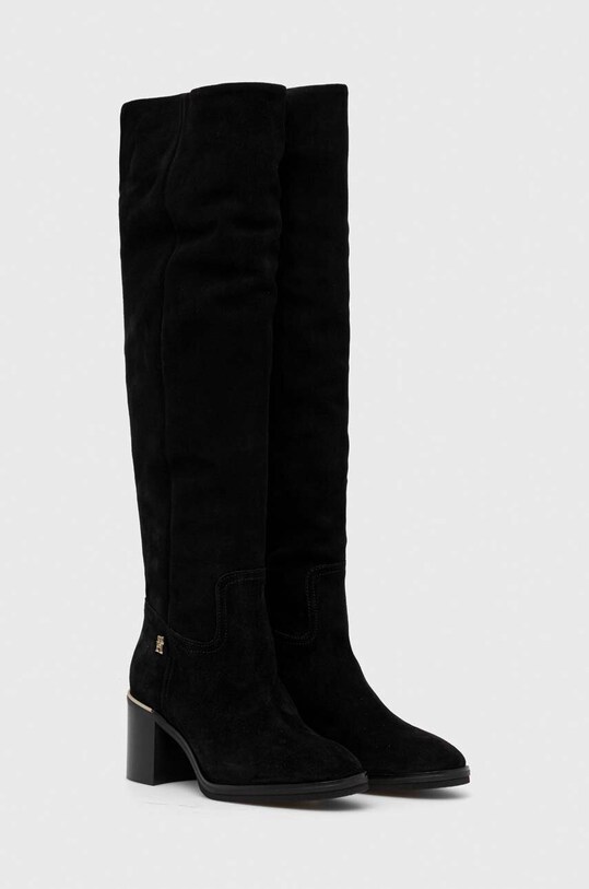 Semišové boty Tommy Hilfiger FEMININE SUEDE OVERKNEE BOOT FW0FW07667 černá AW23
