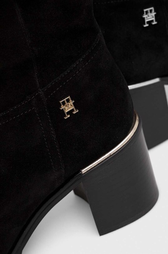 Semišové boty Tommy Hilfiger FEMININE SUEDE OVERKNEE BOOT FW0FW07667 černá