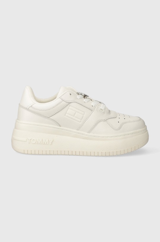 Tommy Jeans sneakersy skórzane TJW RETRO BASKET FLATFORM CHARM syntetyczny biały EN0EN02245