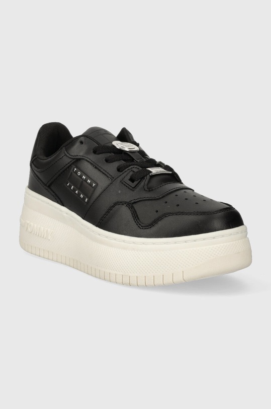 Tommy Jeans sneakersy skórzane TJW RETRO BASKET FLATFORM CHARM EN0EN02245 czarny AW23