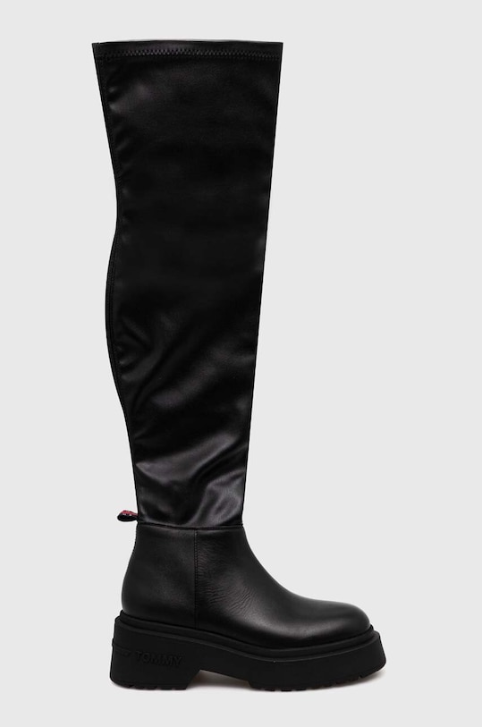 Vysoké čižmy Tommy Jeans TJW OVER THE KNEE BOOTS usňová koža čierna EN0EN02254