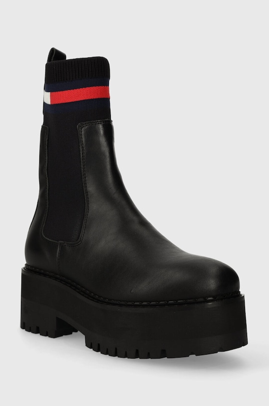 Tommy Jeans ghete chelsea de piele TJW FLATFORM CHELSEA SOCK EN0EN02301 negru AW23