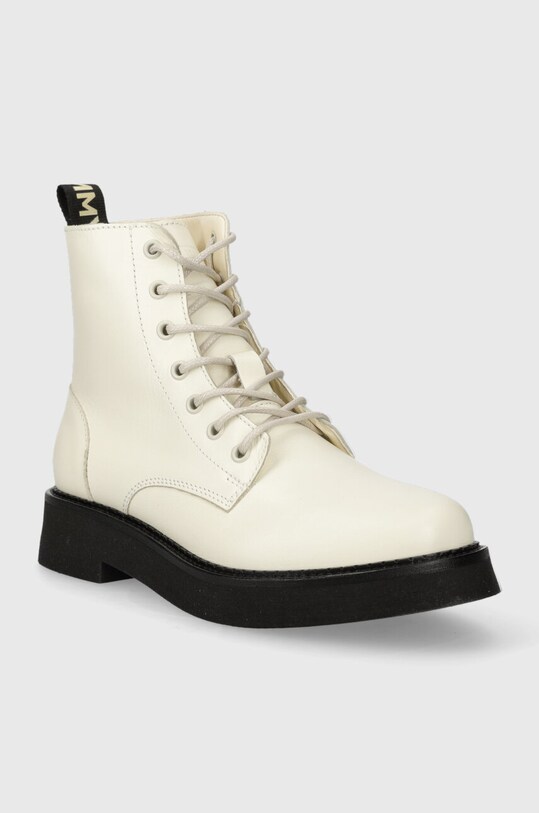 Tommy Jeans botki skórzane TJW LACE UP FLAT BOOT EN0EN02310 biały AW23