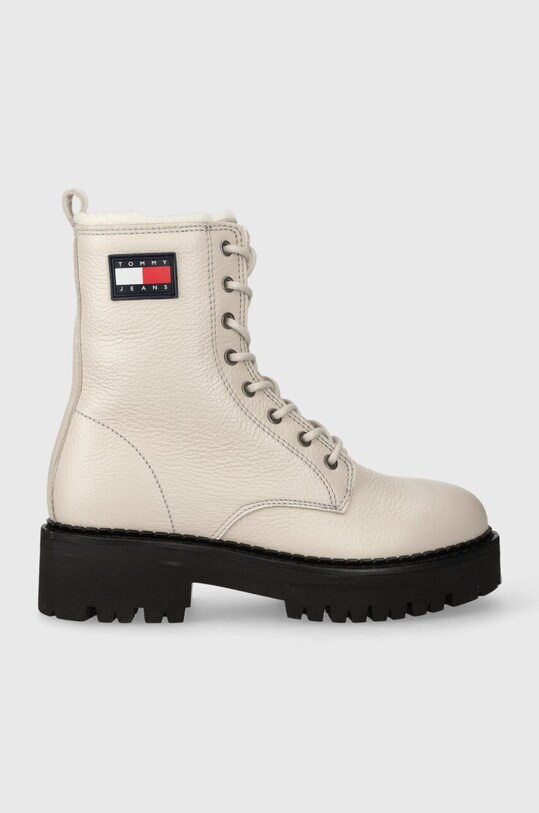 Tommy Jeans bocanci de piele TJW URBAN BOOT TUMBLED LTR WL cu snur bej EN0EN02317