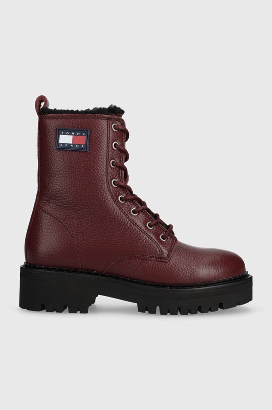 Tommy Jeans workery skórzane TJW URBAN BOOT TUMBLED LTR WL płaski bordowy EN0EN02317