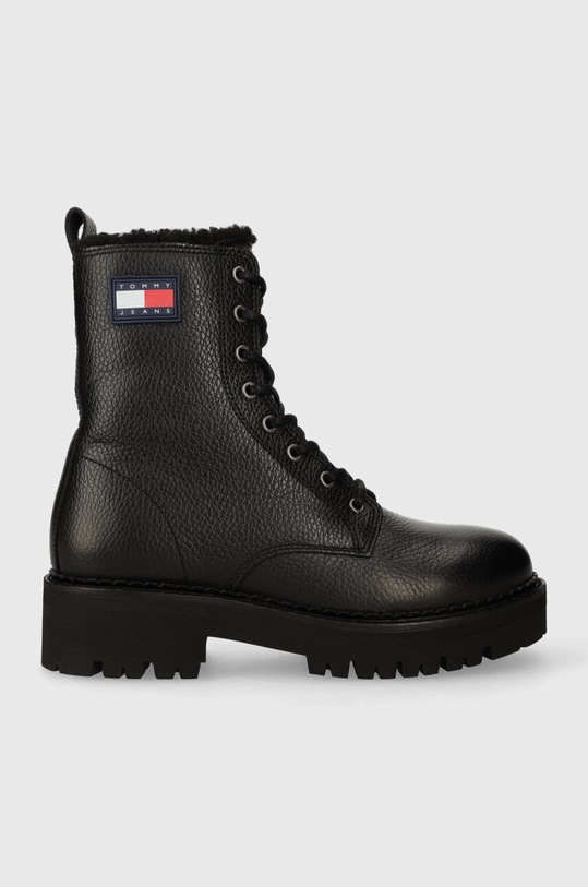 Tommy Jeans workery skórzane TJW URBAN BOOT TUMBLED LTR WL płaski czarny EN0EN02317