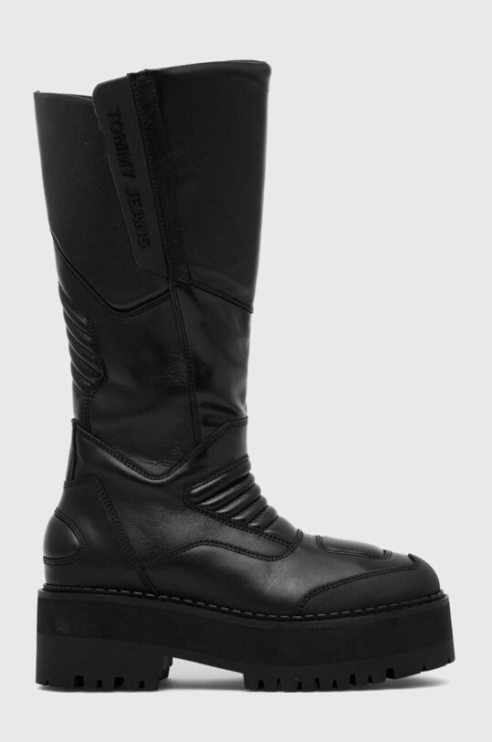 Čizme Tommy Jeans TJW LONG SHAFT BIKER BOOT na patentni zatvarač crna EN0EN02376