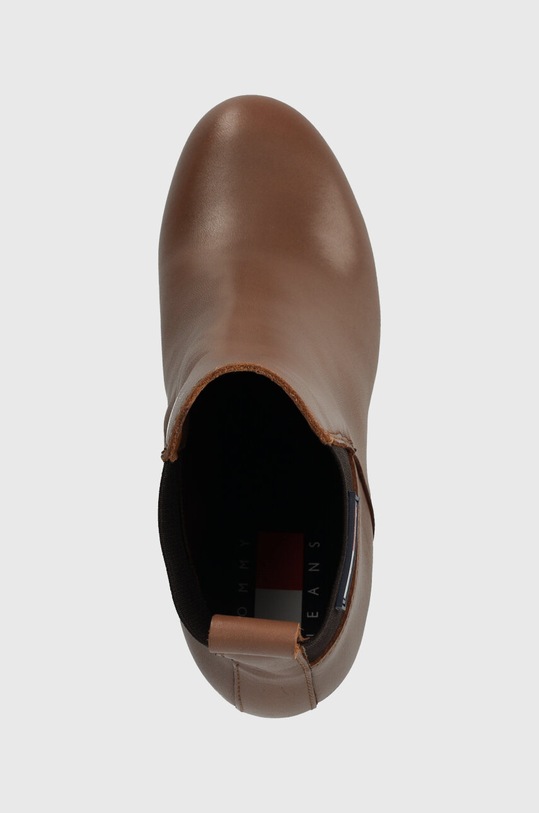 Δερμάτινες μπότες Tommy Jeans TJW NEW ESS HIGH HEEL BOOT καφέ EN0EN02439