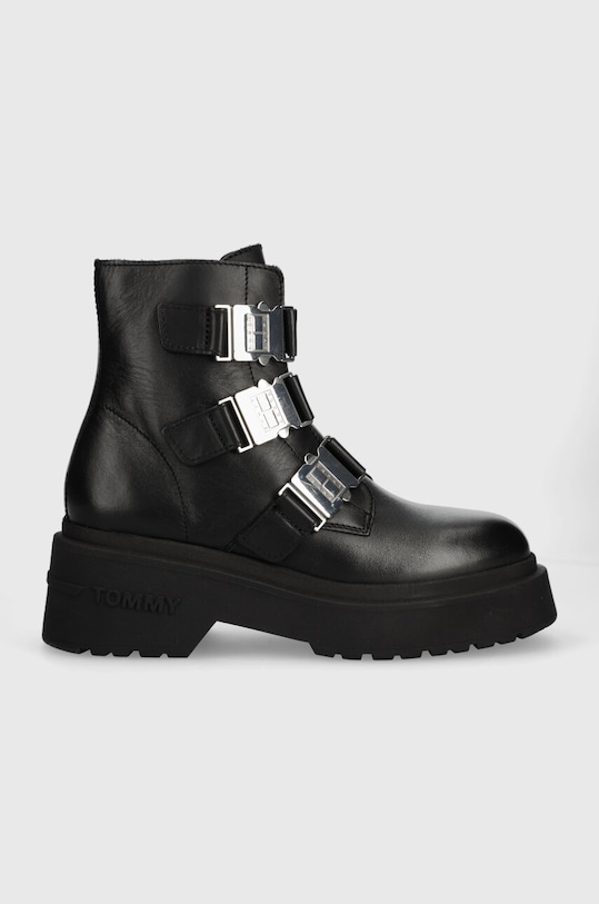 Tommy Jeans botki skórzane TJW CHUNKY BOOT HARDWARE nieocieplane czarny EN0EN02443