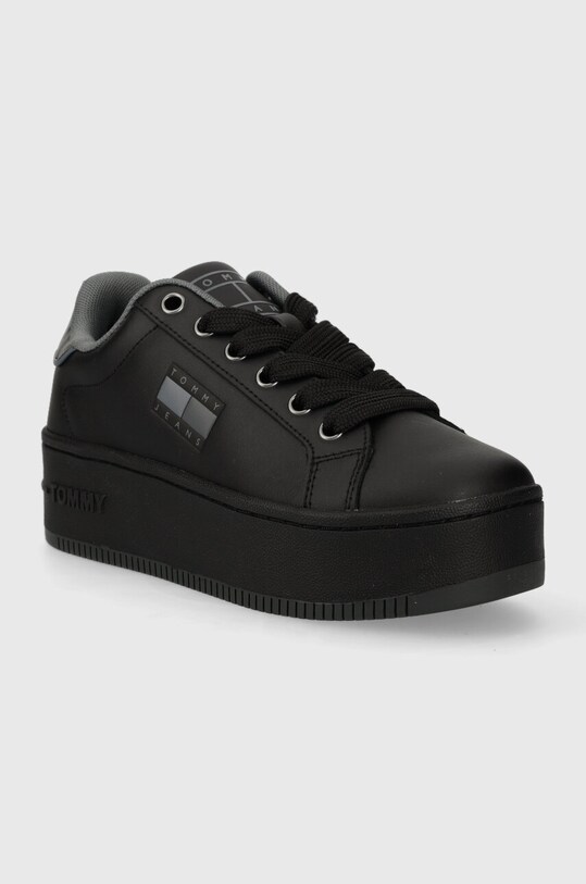 Шкіряні кросівки Tommy Jeans TJW FLATFORM ANIMAL PRINT EN0EN02537 чорний AW23