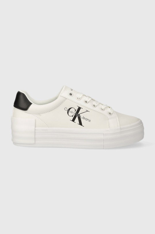 Kožené sneakers boty Calvin Klein Jeans BOLD VULC FLATFORM LACEUP LTH WN imitace kůže bílá YW0YW00821