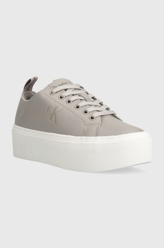 Calvin Klein Jeans sneakersy skórzane CUPSOLE FLATFORM LOW WL LTH WN YW0YW01107 szary AW23