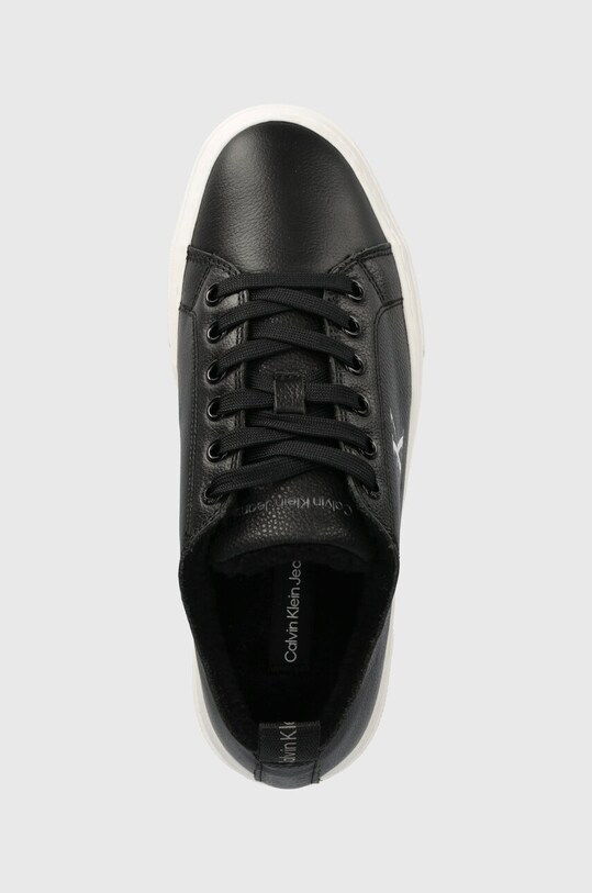 Δερμάτινα αθλητικά παπούτσια Calvin Klein Jeans CUPSOLE FLATFORM LOW WL LTH WN μαύρο YW0YW01107