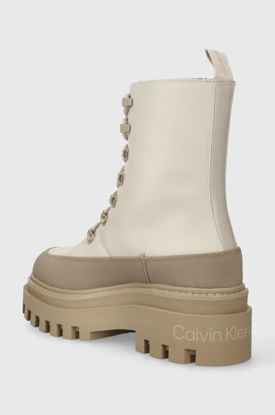 Boty Kožené workery Calvin Klein Jeans FLATFORM LACE UP BOOT LTH YW0YW01110 béžová