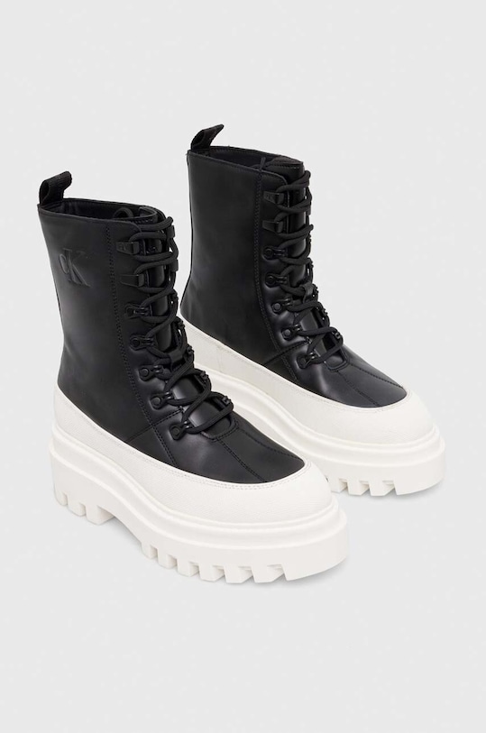 Δερμάτινα workers Calvin Klein Jeans FLATFORM LACE UP BOOT LTH YW0YW01110 μαύρο AW23