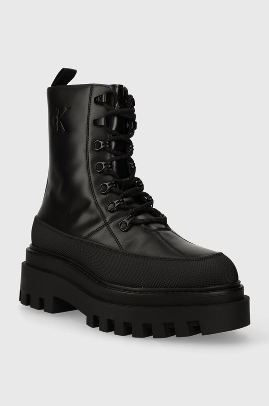 Кожаные полусапоги Calvin Klein Jeans FLATFORM LACE UP BOOT LTH YW0YW01110 чёрный AW23