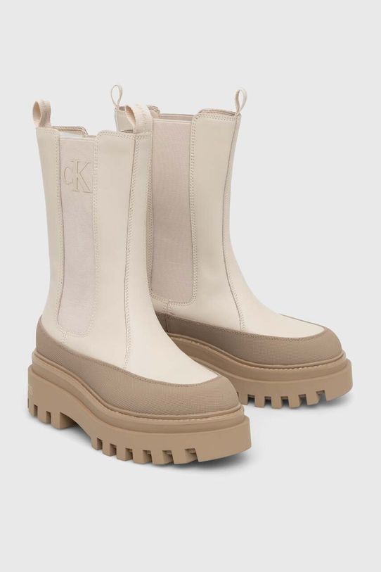 Kožené topánky chelsea Calvin Klein Jeans FLATFORM CHELSEA BOOT LTH WN YW0YW01111 béžová AW23