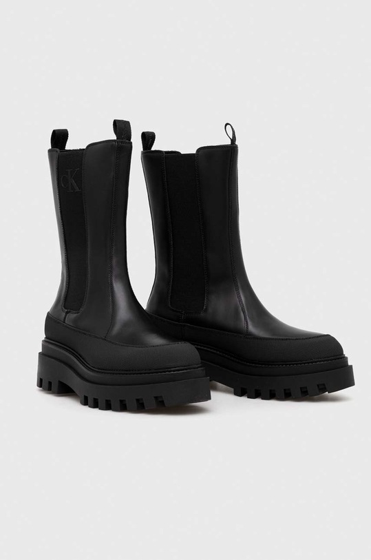 Kožené kotníkové boty Calvin Klein Jeans FLATFORM CHELSEA BOOT LTH WN YW0YW01111 černá AW23