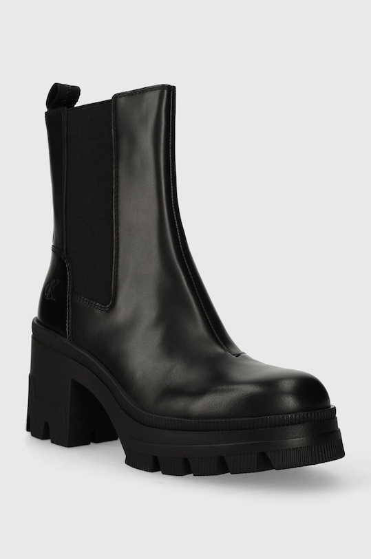Кожени боти Calvin Klein Jeans CHUNKY HEELED CHELSEA BOOT LTH YW0YW01112 черен AW23