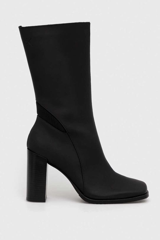 Кожаные полусапожки Calvin Klein Jeans HEEL ZIP BOOT LTH WN без утепления чёрный YW0YW01113