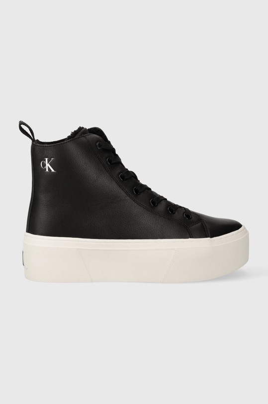 Calvin Klein Jeans trampki skórzane CUPSOLE FLATFORM MID WL LTH WN platforma czarny YW0YW01180