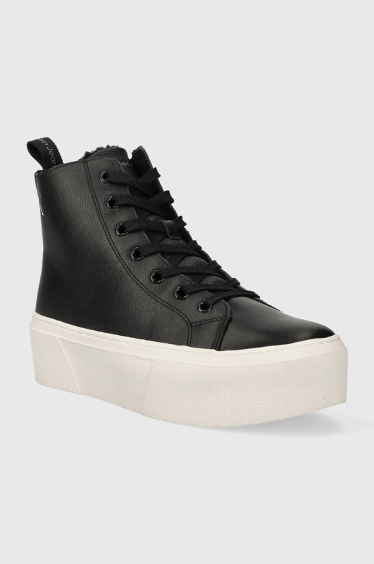 Calvin Klein Jeans trampki skórzane CUPSOLE FLATFORM MID WL LTH WN YW0YW01180 czarny AW23