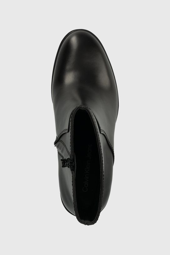 Kožené členkové topánky Calvin Klein Jeans MID BLOCK HEEL BOOT LTH WN čierna YW0YW01259