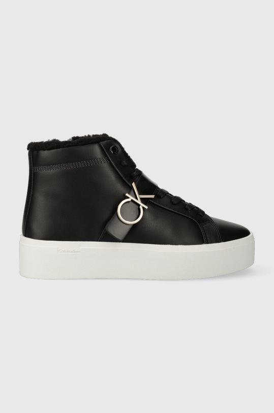 Calvin Klein trampki skórzane FLATFORM CUPSOLE HIGHTOP W/HW WL płaska czarny HW0HW01667